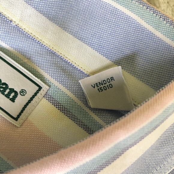 VTG 90s L.L. Bean Striped Short Sleeve Dress Shirt XL Pastel Classic Preppy USA - Picture 5 of 10
